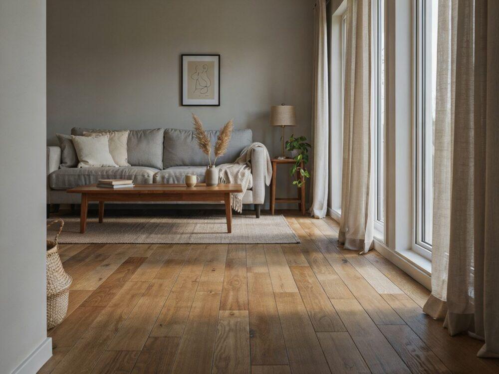 Nowoczesny szary salon z drewnem