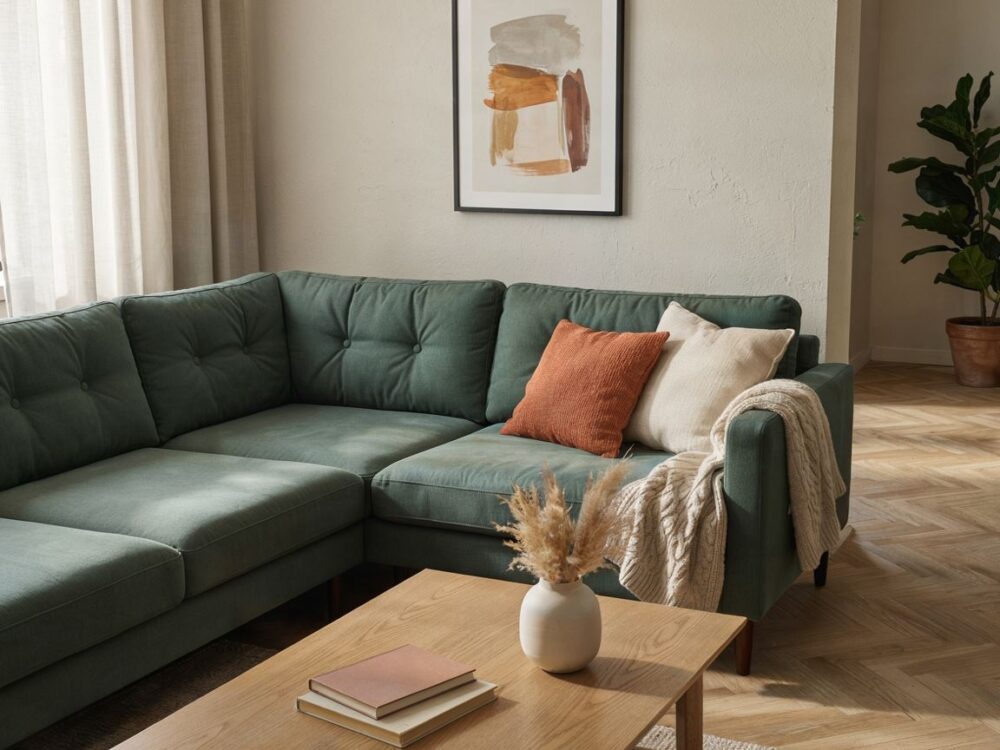 Zielona sofa narożna